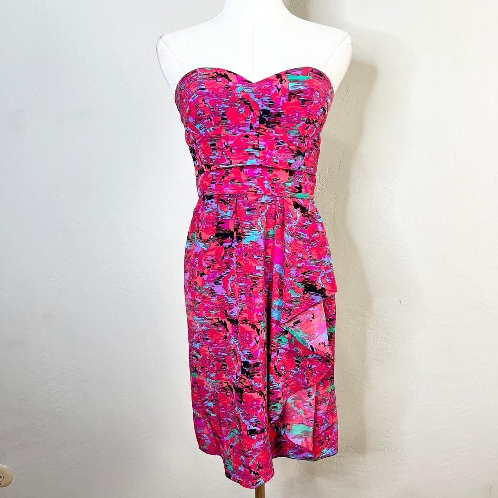 Twelfth Street by Cynthia‎ Vincent Strapless 100% Silk Mini Dress Pink Size 4